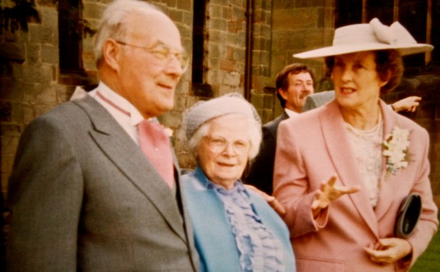Aunt Mary, on a visit back to Staffordshire in 1992 for my wedding. Her little brother, Ted, who spent the first four years of his life at The Vigo, has his arm around her.  They always remained close.