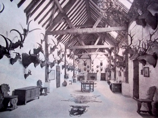 SPORTING TROPHIES IN THE BARN WHICH WAS BUILD IN 1664.  ITS DIMENSIONS ARE 70 BY 19 FEET.
