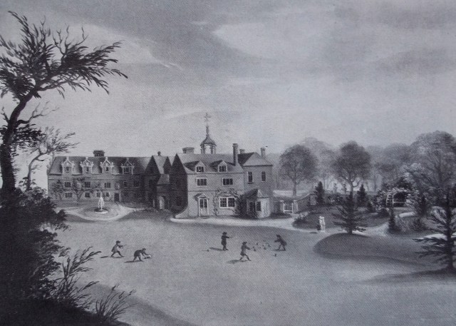 LITTLE WYRLEY HALL BEFORE PHINEAS HUSSEY'S ALTERATIONS.  AN OIL PAINTING OF ABOUT 1790