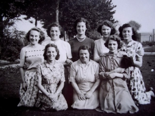 The Dorothy Perkins girls of Walsall on an outing in the early 50's at an unrecalled location. Trainee manageress Irene Sheldon is centre back, Mrs Rathbone is centre front.