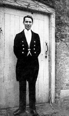 Horace Roome, a liveried footman at Shugborough Hall, an establishment still grand and wealthy enough to support him in the 1920s when this photograph was taken. Horace Roome worked for the 4th Earl of Lichfield, whose g.g.g.grandparents left Orgreave for Shugborough in 1773.