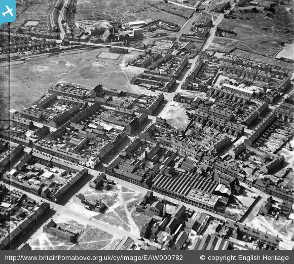 Green Lane, the Wheway & Son Ltd Birchills Hame & Chain Works and environs, Birchills, 1946.  Forge Street can be seen  running in a short diagonal near the centre top of the photograph.