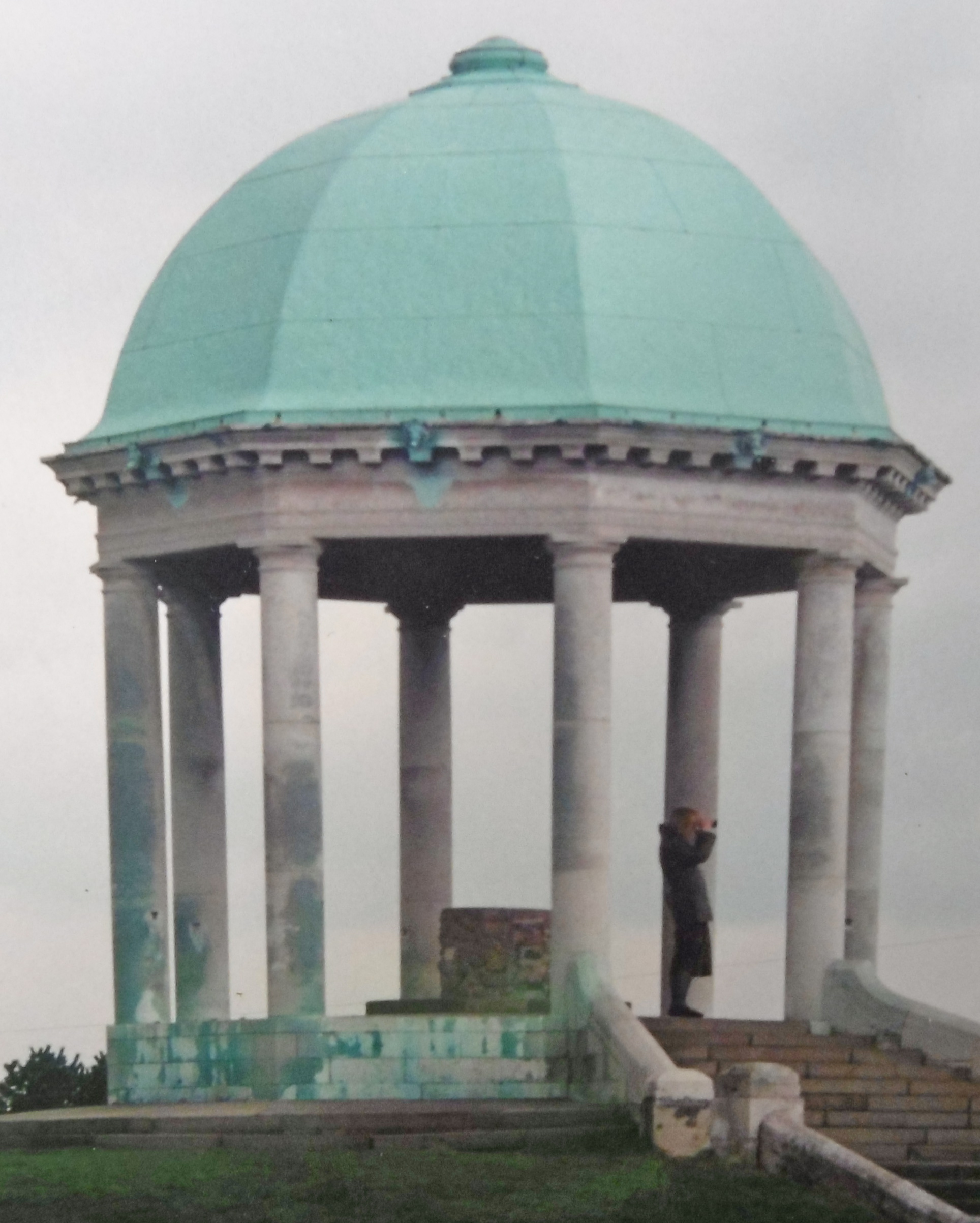 On the 2nd of May 1985 -(date on the back thanks to Mom) - my dad has photographed me staring forth with my binoculars from the Barr Beacon War Memorial (236 metres) on a visit home. It's the highest point - looking east- until you get to the Ural Mountains, one often heard. The copper dome was still weeping real verdigris onto the stone back then, before repeated vandalism forced its replacement with green zinc sheets.